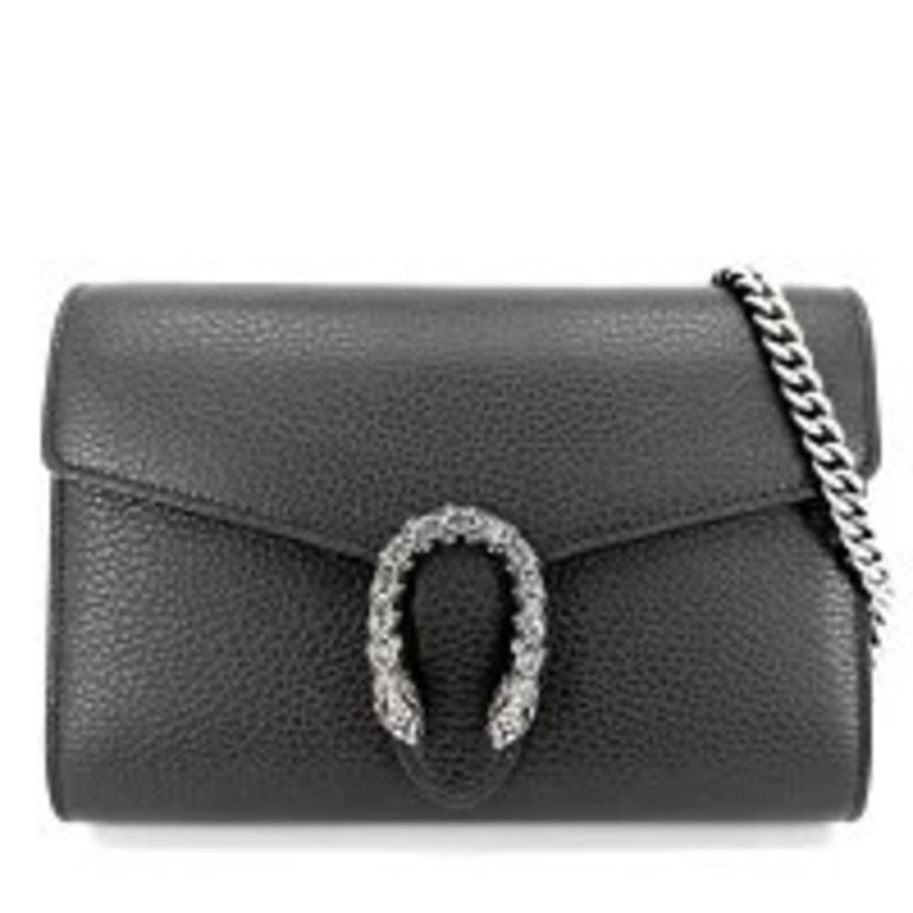 Gucci Dionysus Tiger Head Chain Leather Rhinestones Crossbody Bag Black